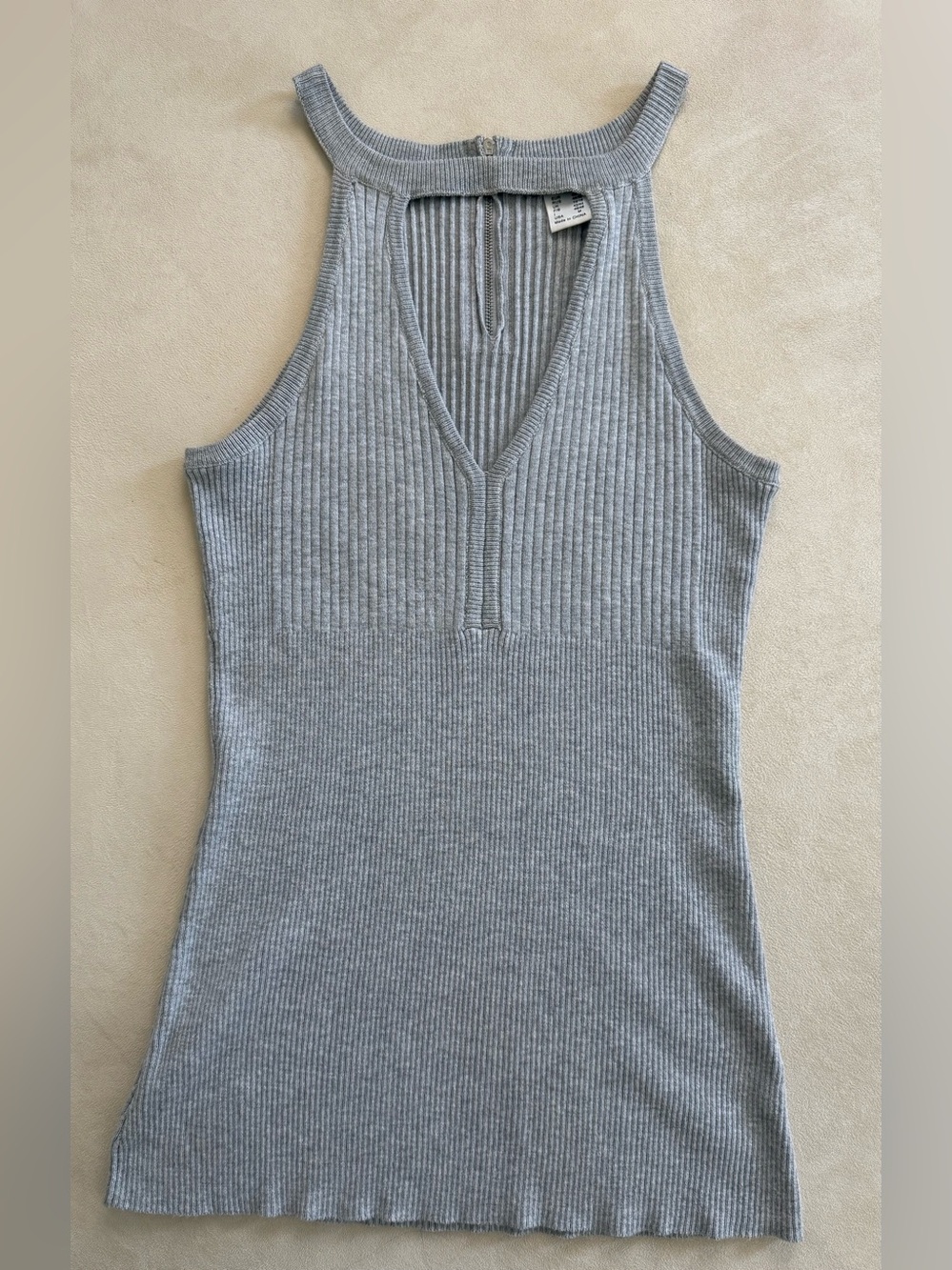 Venus Grey Ribbed Knit Halter Tank Top Size Medium